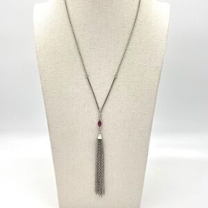 Sarah Coventry Vintage Silver Tone Pink Rhinestone Strand Tassel Y Necklace